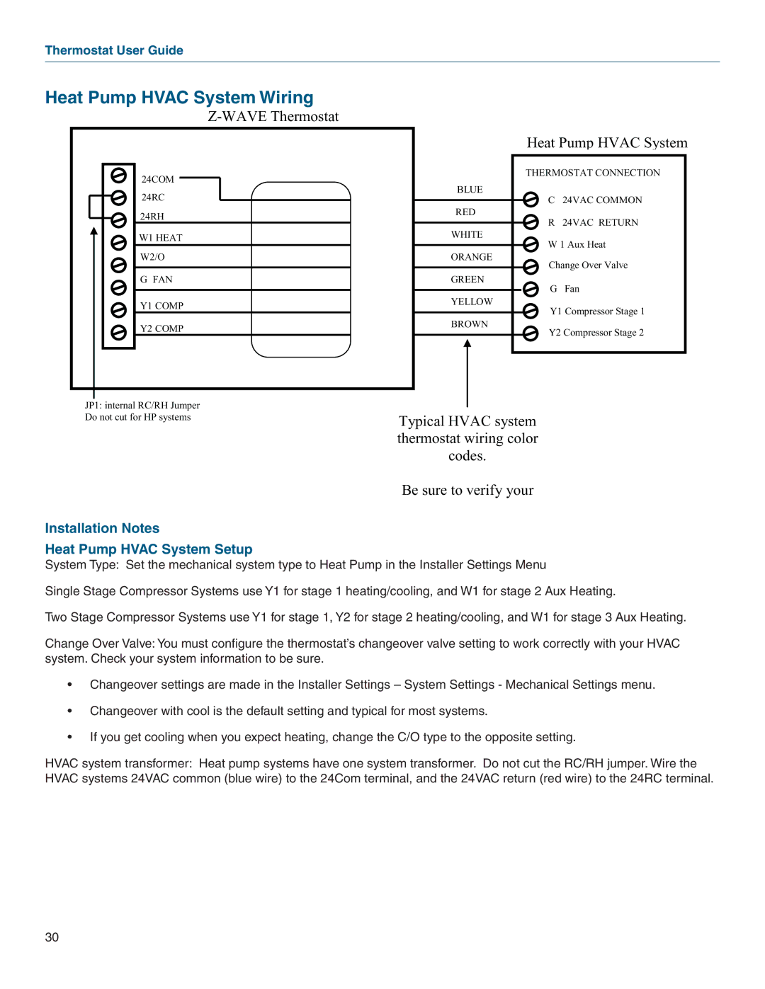 Vizio TZEMT400AB32MAA warranty Heat Pump Hvac System Wiring, Installation Notes Heat Pump Hvac System Setup 