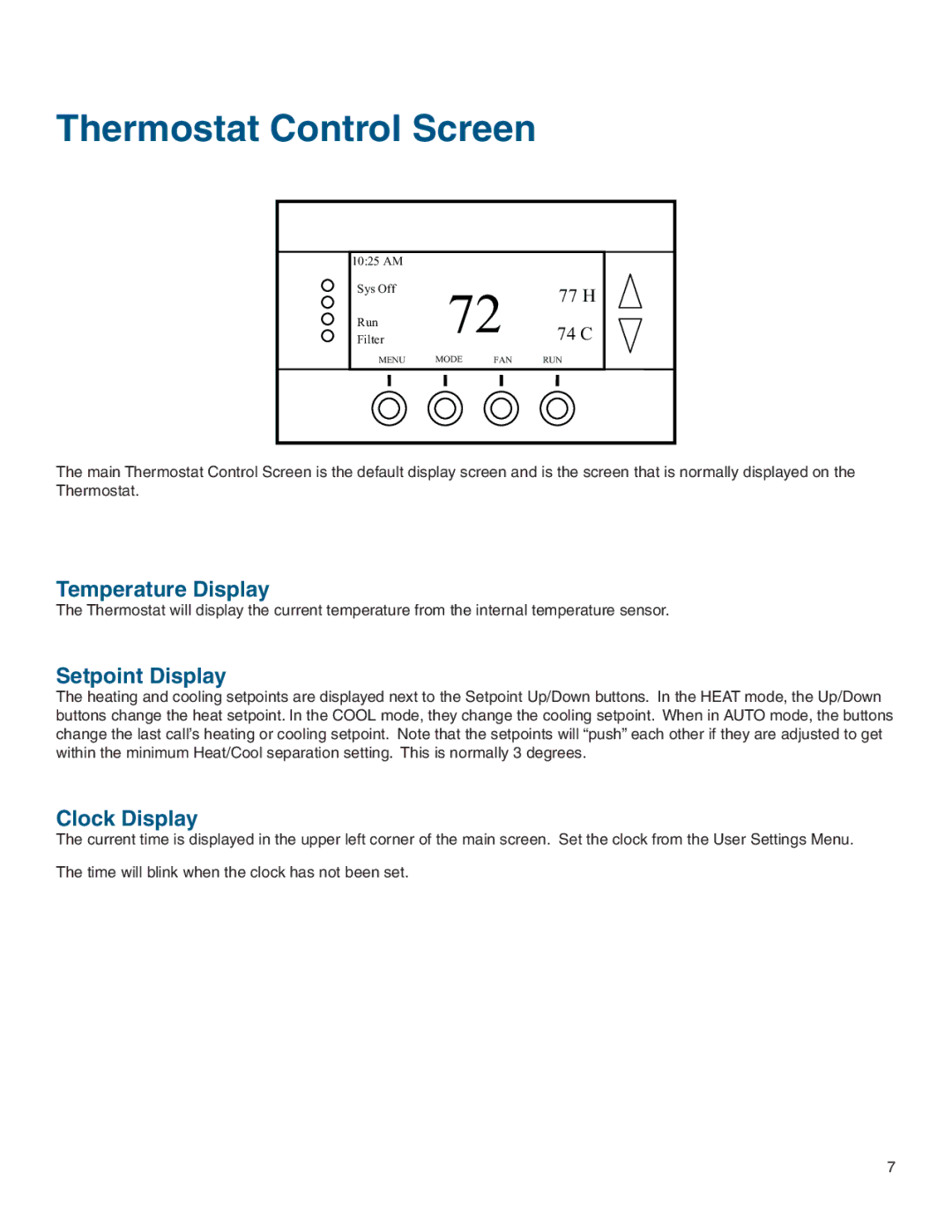 Vizio TZEMT400AB32MAA warranty Thermostat Control Screen, Temperature Display, Setpoint Display, Clock Display 