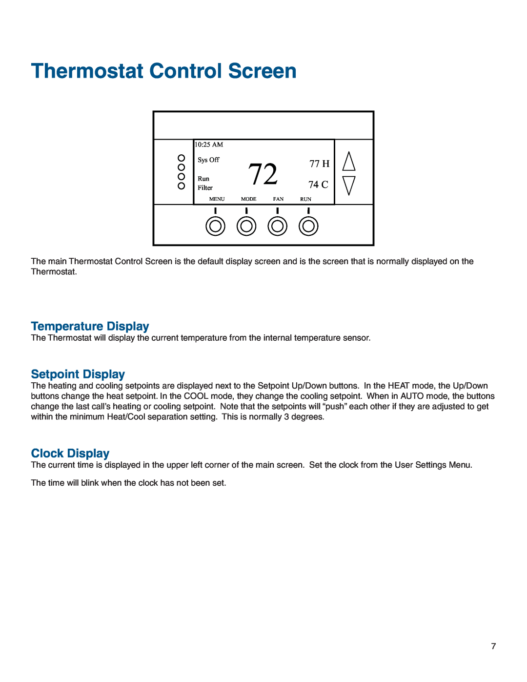 Vizio TZEMT400AB32MAA warranty Thermostat Control Screen, Temperature Display, Setpoint Display, Clock Display, 77 H, 74 C 