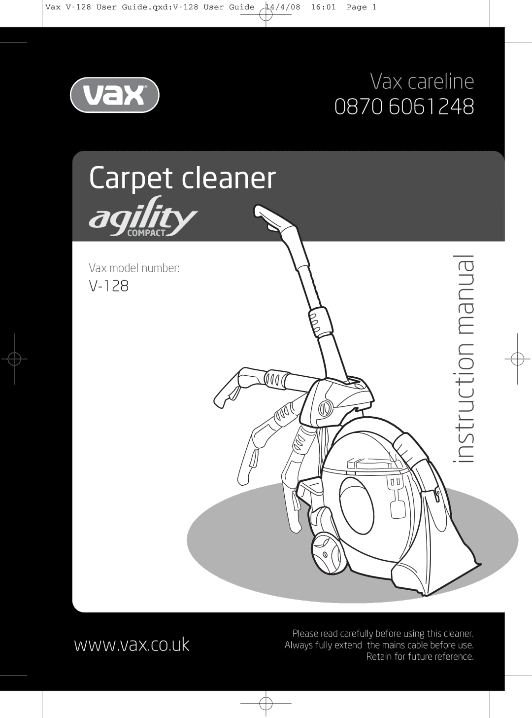 Vizio V-128 instruction manual Carpet cleaner 