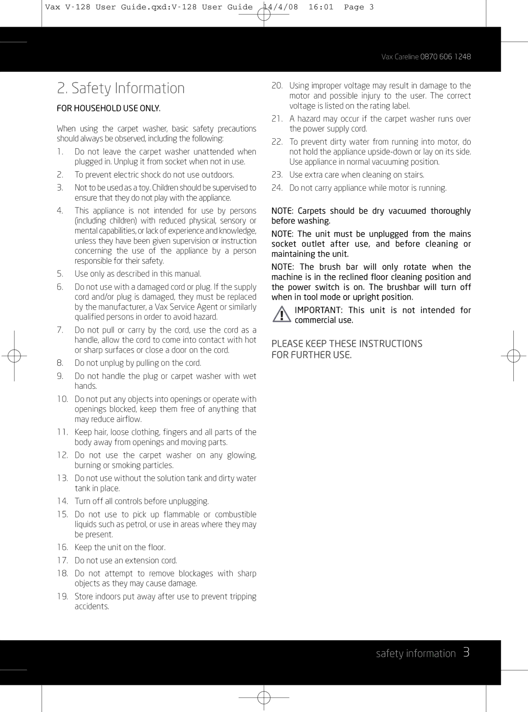 Vizio V-128 instruction manual Safety Information, Safety information 