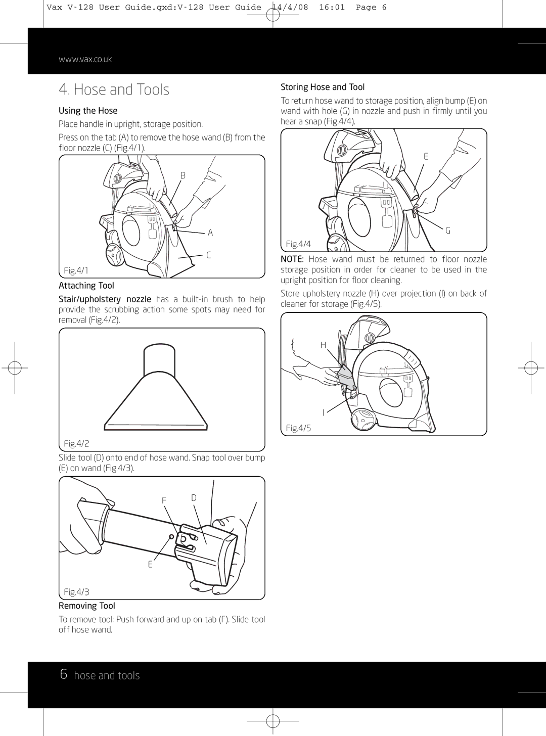 Vizio V-128 instruction manual Hose and Tools, Hose and tools 