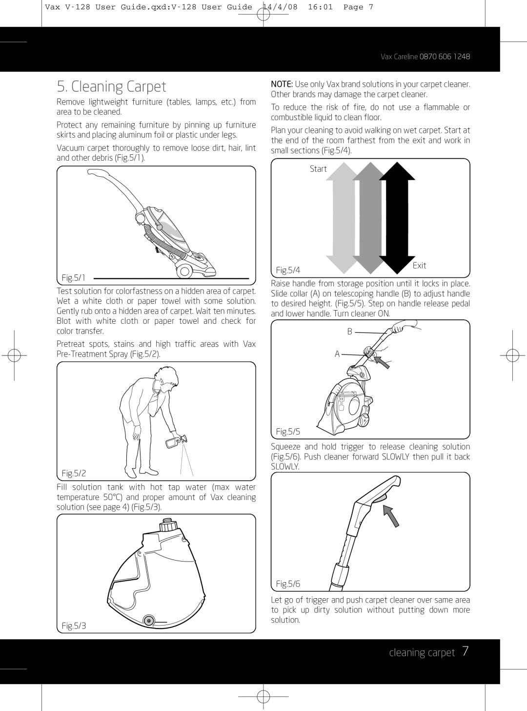 Vizio V-128 instruction manual Cleaning Carpet, Cleaning carpet 