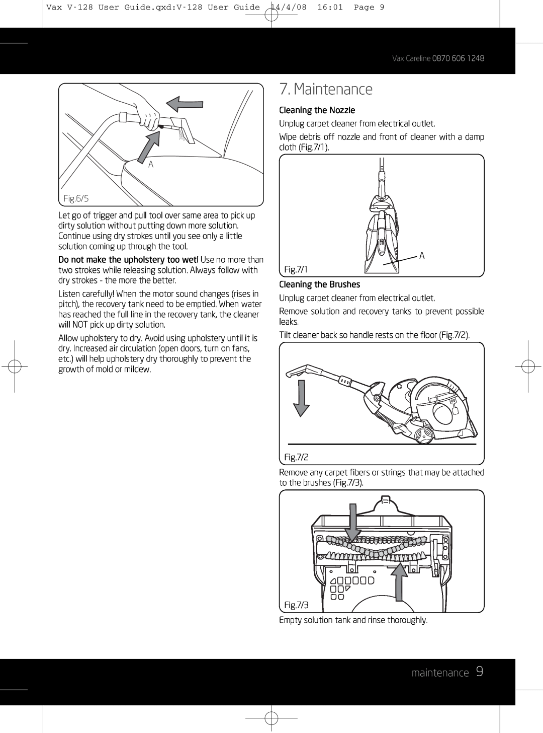 Vizio V-128 instruction manual Maintenance, maintenance 
