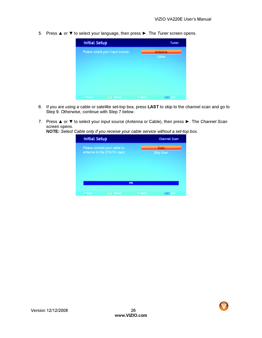 Vizio VA220E user manual 