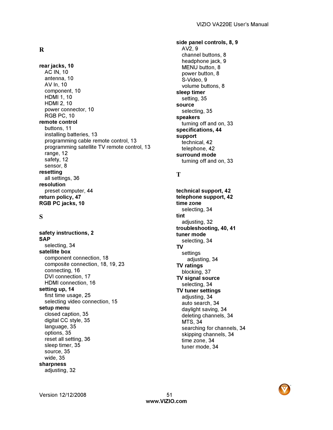 Vizio VA220E user manual 