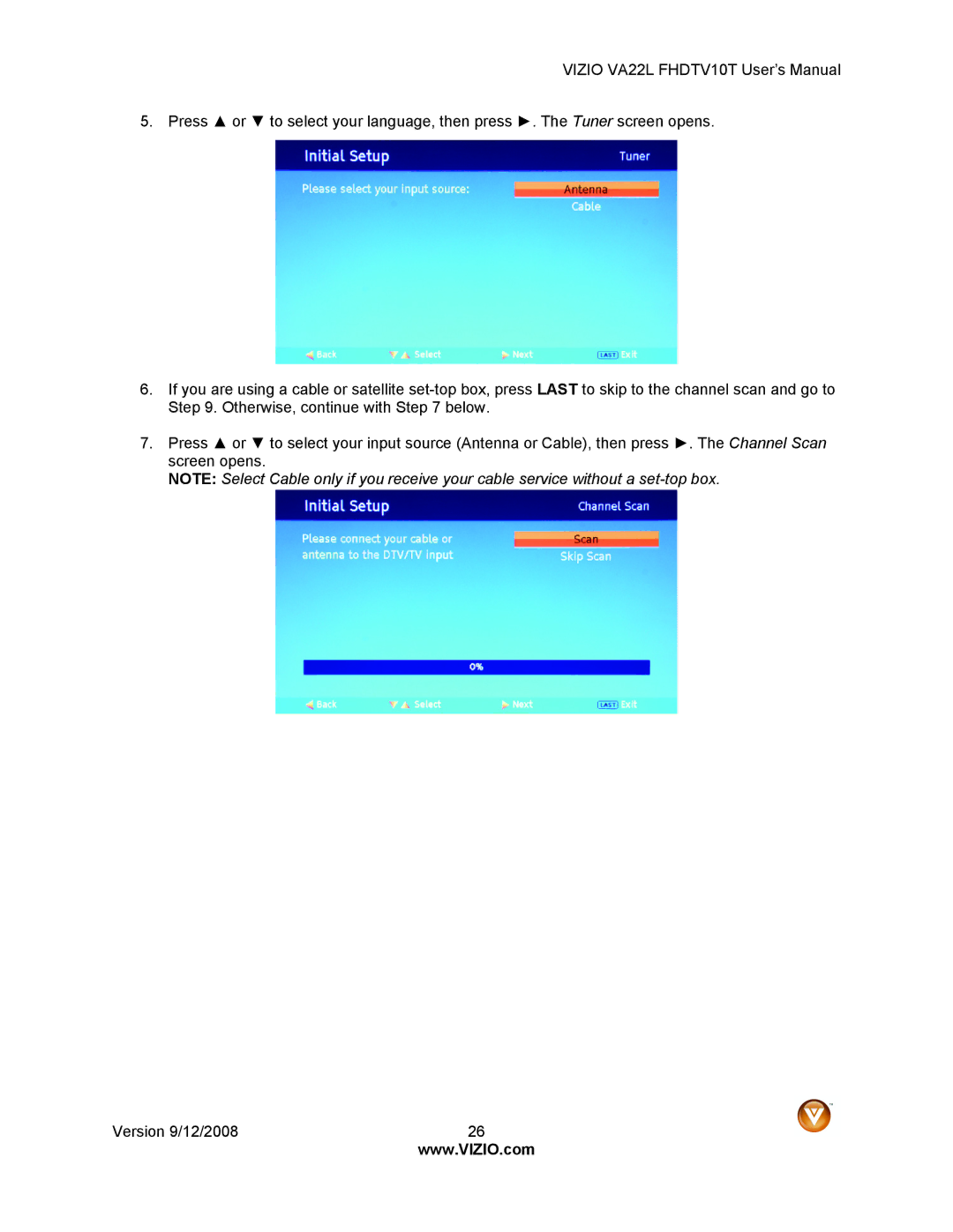 Vizio VA22LF HDTV10T user manual 