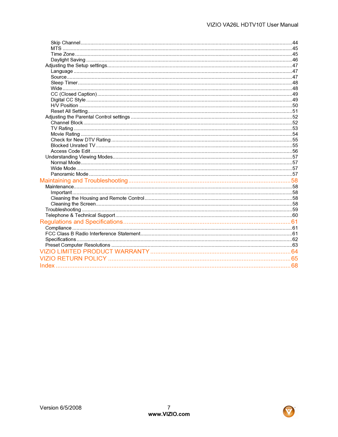 Vizio VA26L user manual Vizio Limited Product Warranty Vizio Return Policy 