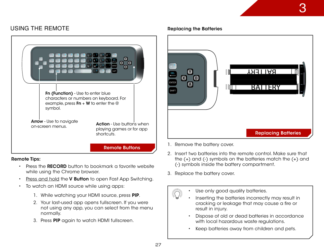 Vizio ISGB03, VAP430 specifications Using the Remote, Remote Buttons 