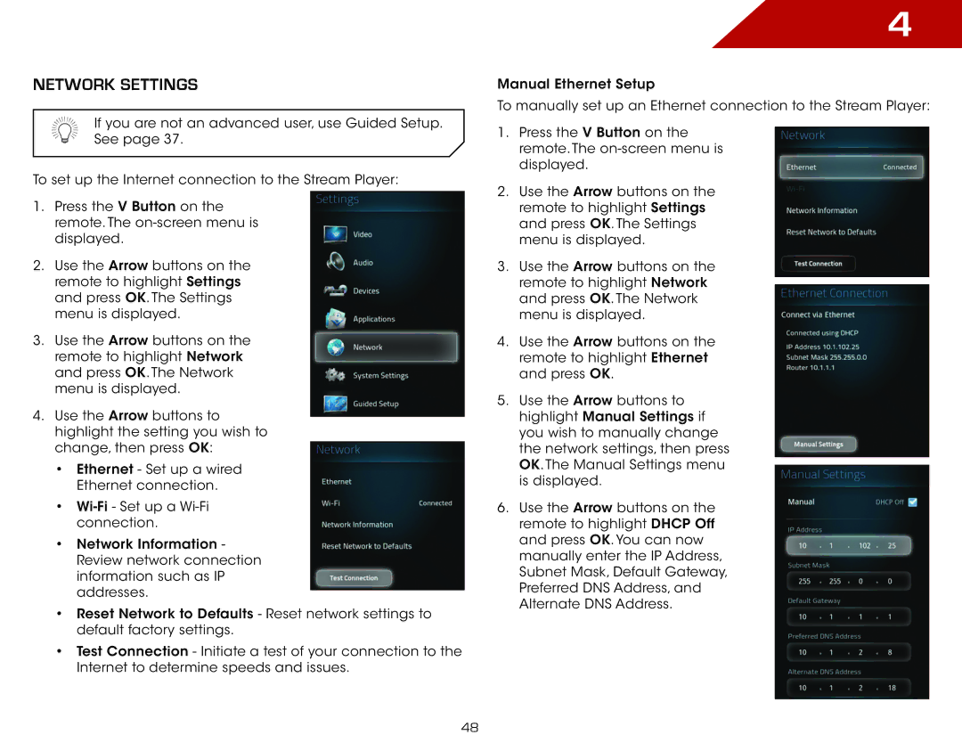 Vizio VAP430, ISGB03 specifications Network Settings 