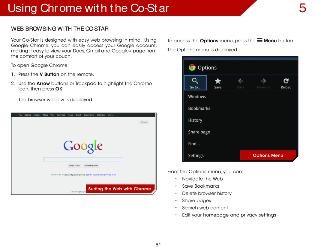 Vizio ISGB03, VAP430 specifications Using Chrome with the Co-Star, WEB Browsing with the CO-STAR 