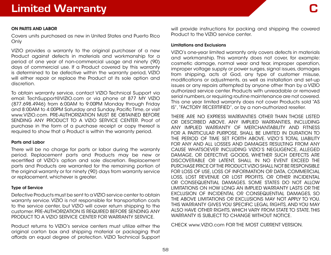 Vizio VAP430, ISGB03 specifications Limited Warranty 