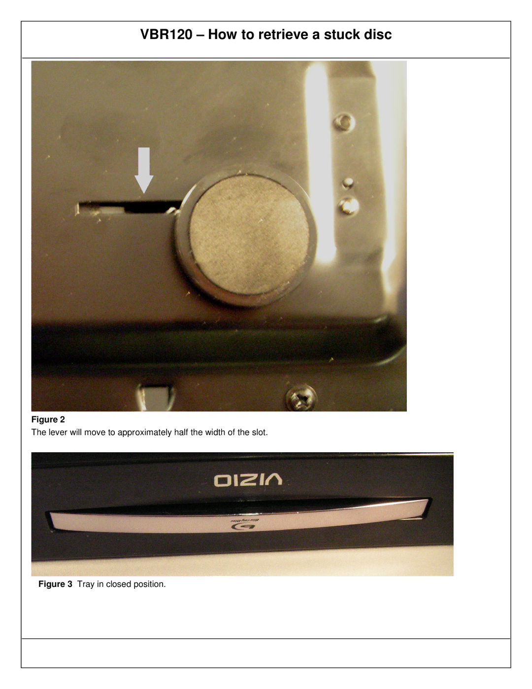 Vizio VBR 120 user manual Tray in closed position 