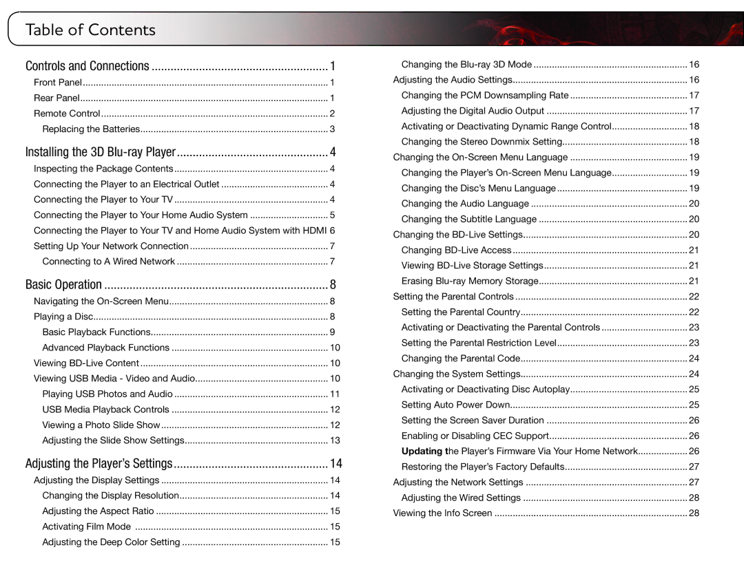 Vizio VBR133 user manual Table of Contents 