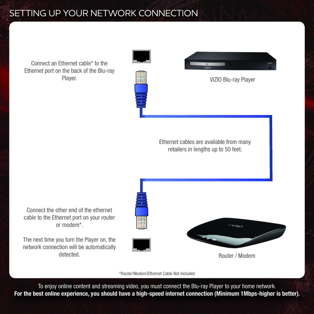 Vizio VBR133 user manual Setting UP Your Network Connection 