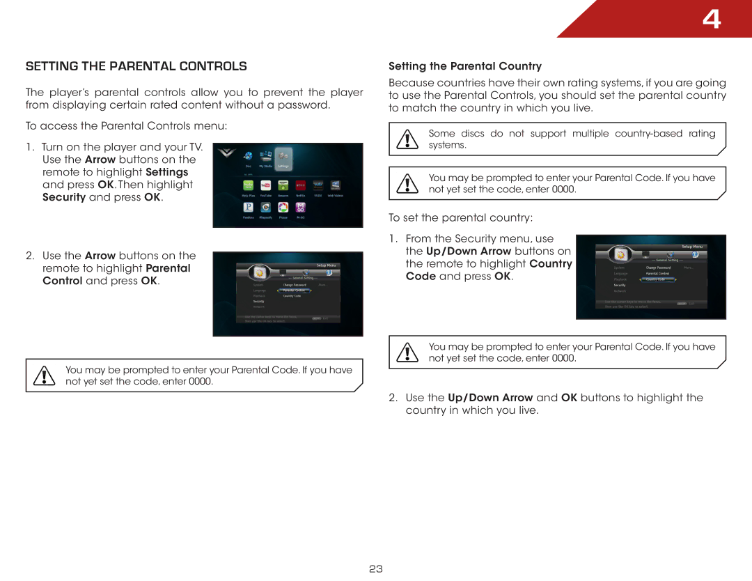 Vizio VBR135 warranty Setting the Parental Controls 