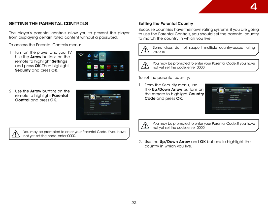 Vizio VBR140 warranty Setting the Parental Controls 