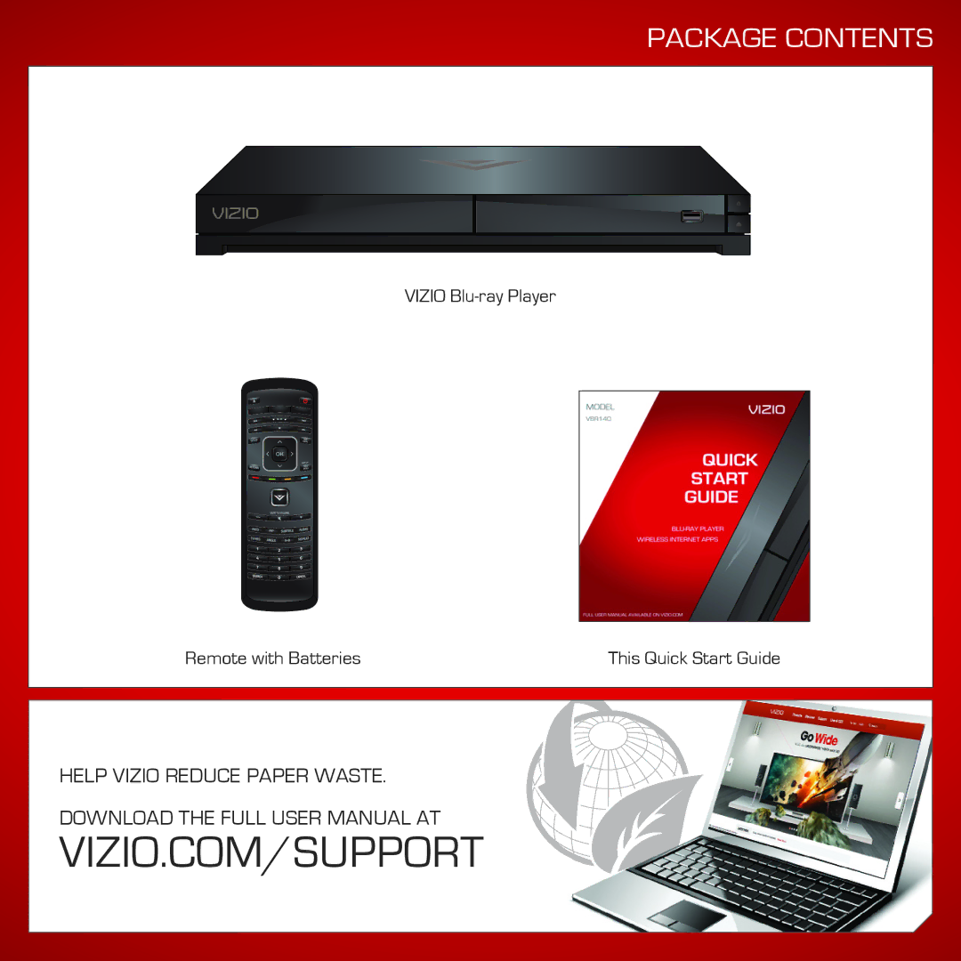 Vizio VBR140 quick start Package Contents 