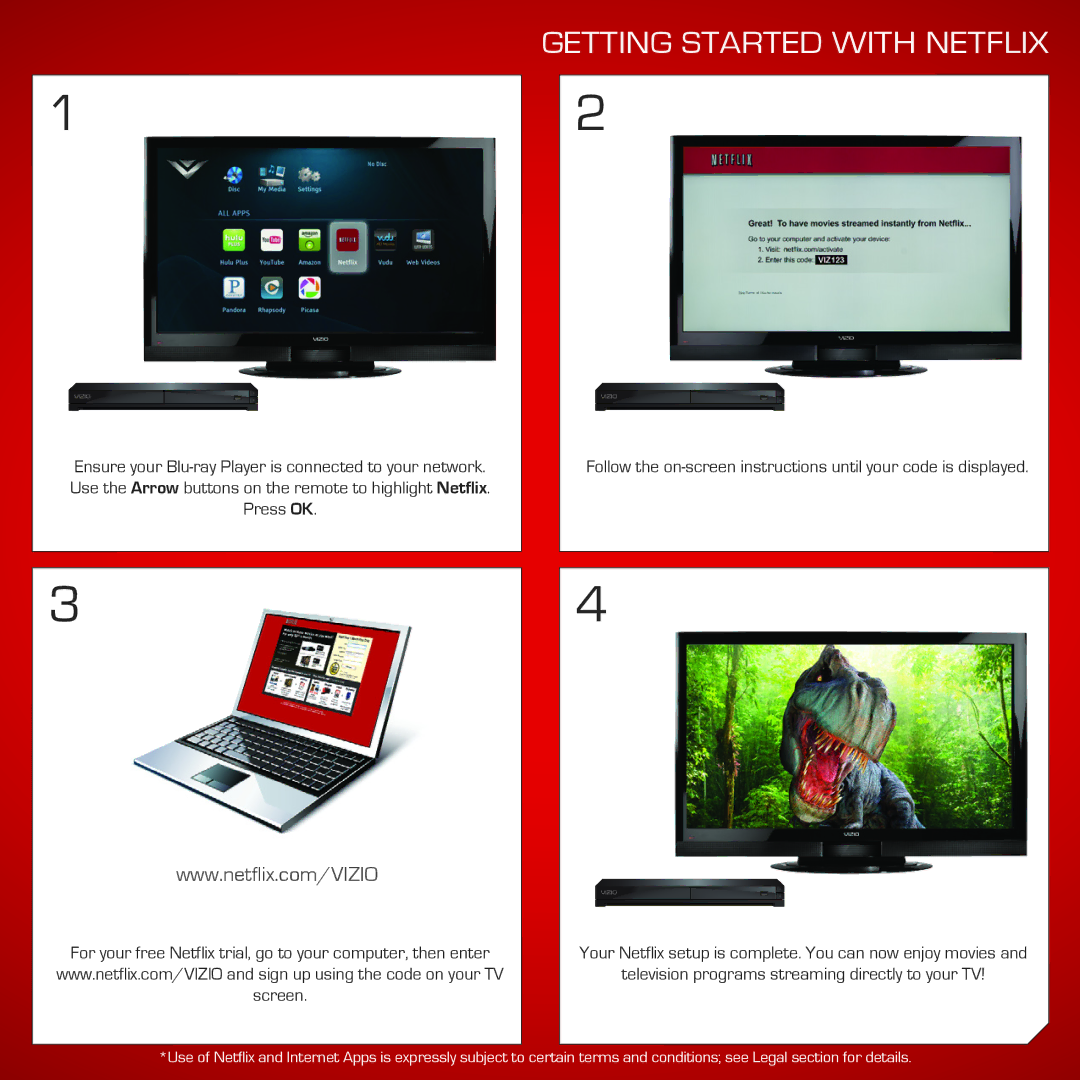 Vizio VBR140 quick start Getting Started with Netflix 