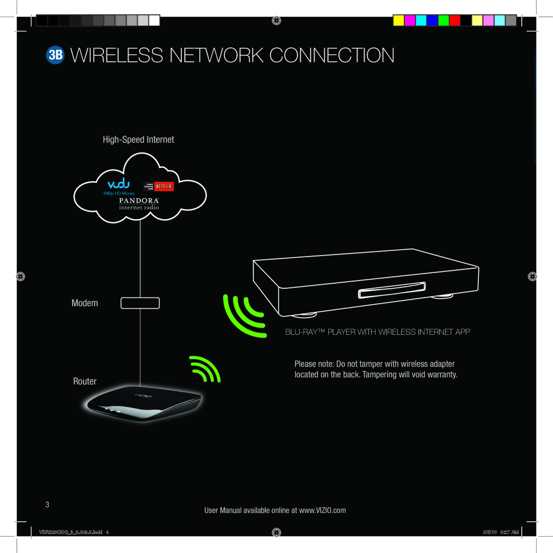 Vizio VBR220 quick start 3B Wireless network connection, High-Speed Internet Modem Router 