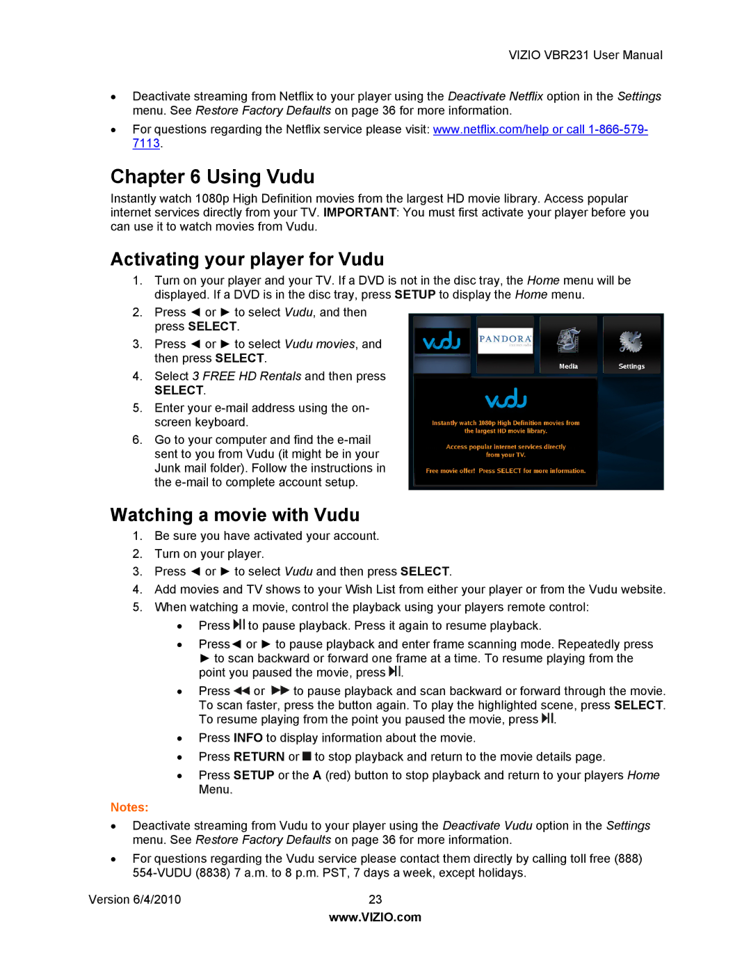 Vizio VBR231 user manual Using Vudu, Activating your player for Vudu, Watching a movie with Vudu 