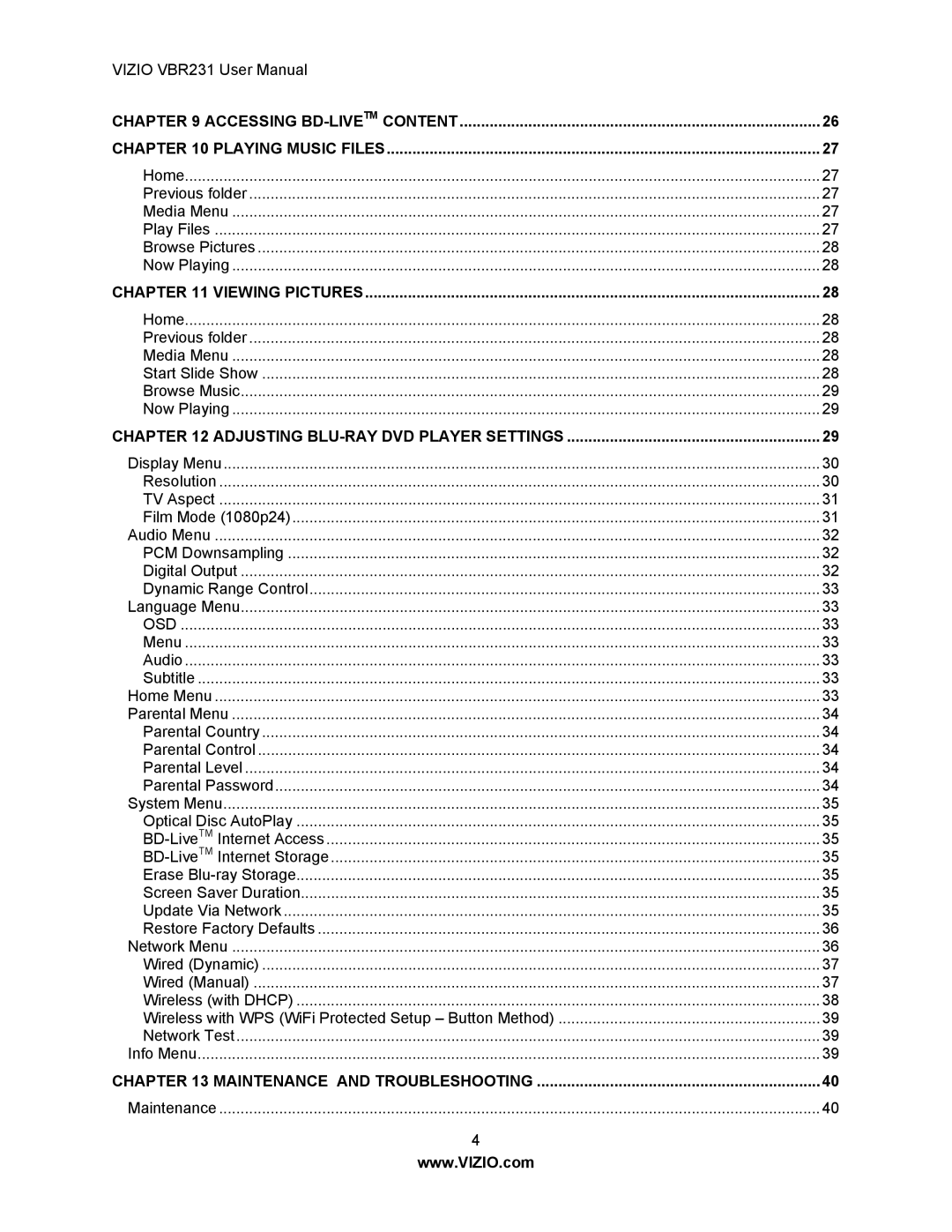 Vizio VBR231 user manual BD-LiveTMInternet Storage 