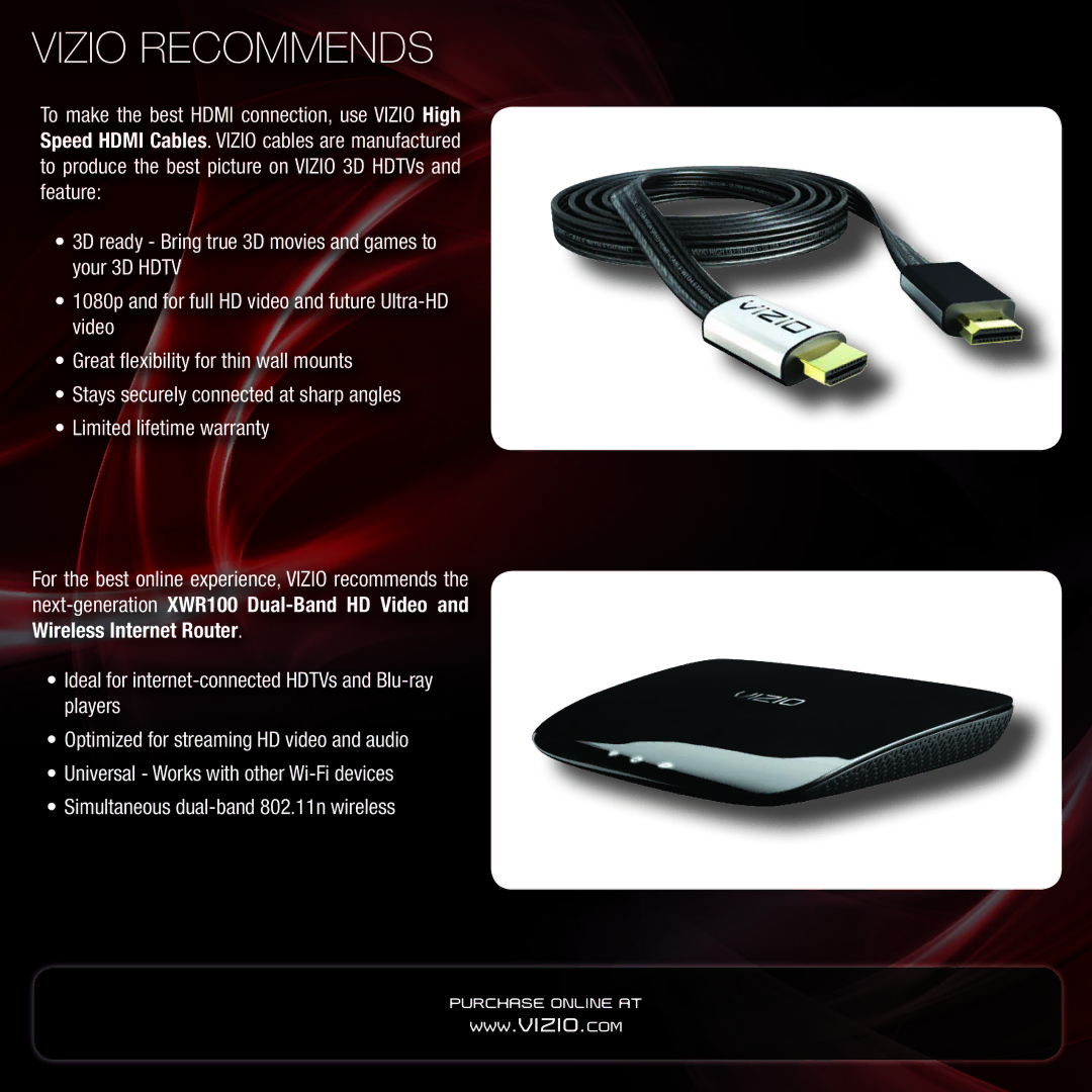 Vizio VBR333 quick start Vizio Recommends 