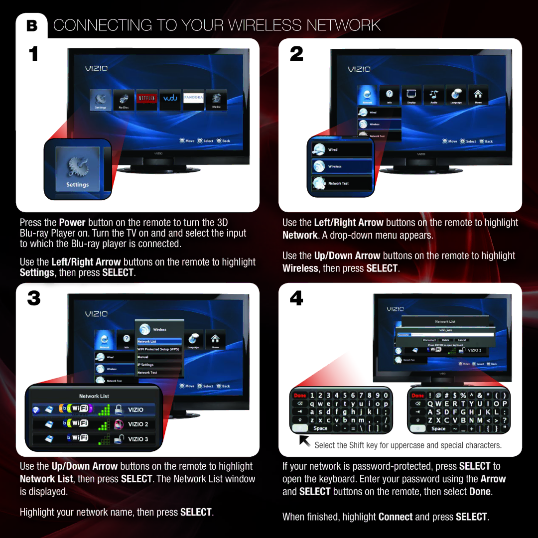 Vizio VBR333 quick start Connecting to Your Wireless Network 