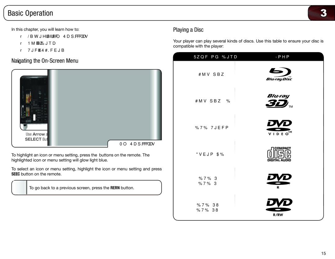 Vizio VBR333 user manual Basic Operation, Navigating the On-Screen Menu, Playing a Disc 