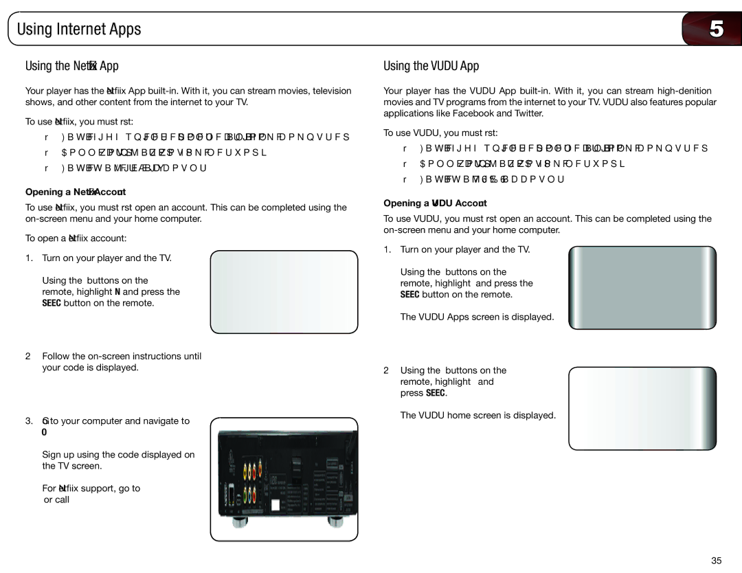 Vizio VBR333 user manual Using Internet Apps, Using the Netflix App, Using the Vudu App, Opening a Netflix Account 