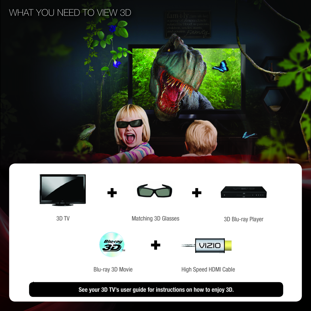 Vizio VBR334 quick start WHAT YOU NEED TO VIEW 3D, 3D TV, Matching 3D Glasses, Blu-ray 3D MovieHigh Speed HDMI Cable 