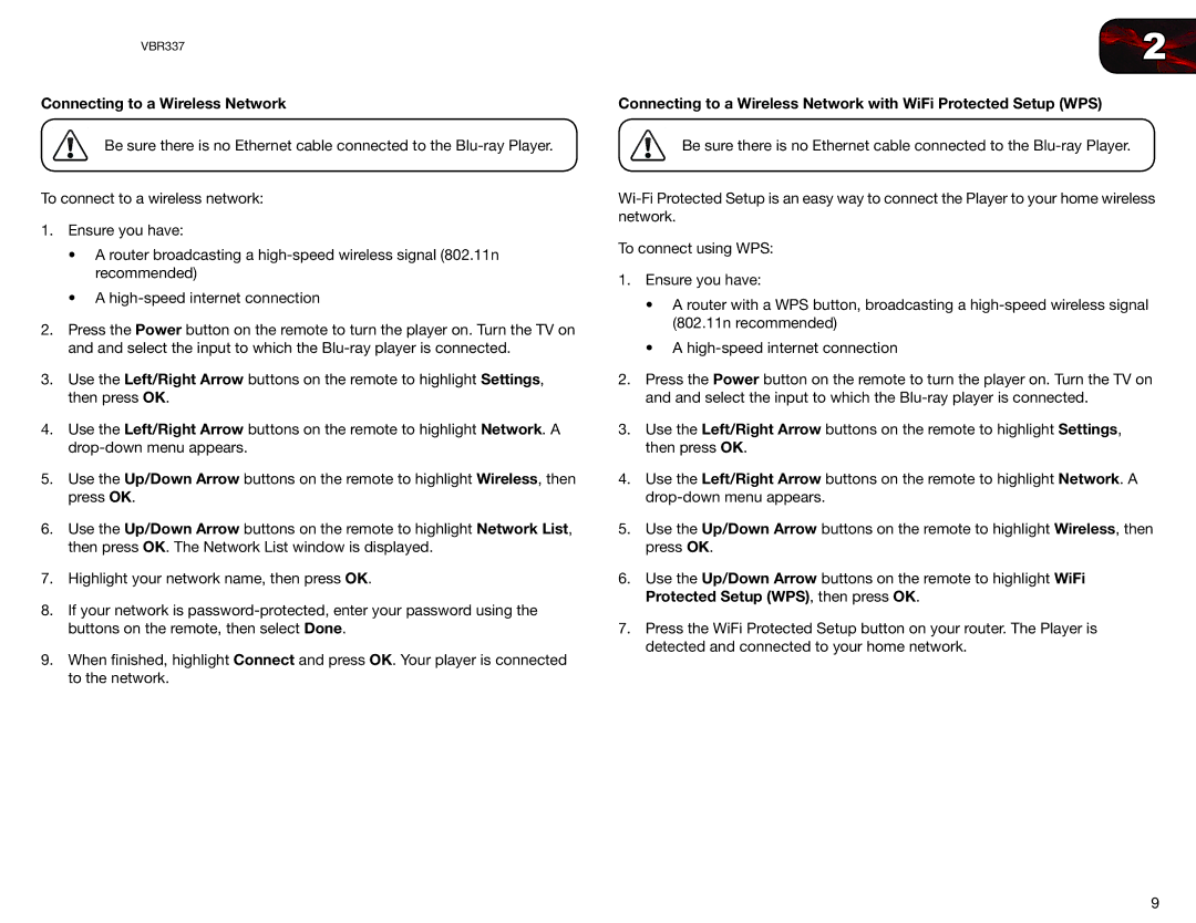 Vizio VBR337 user manual Connecting to a Wireless Network 