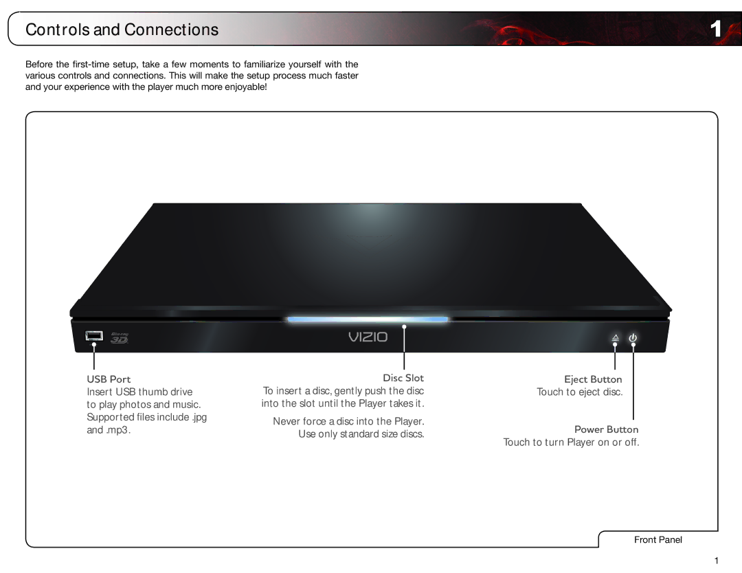 Vizio VBR337 user manual Controls and Connections 