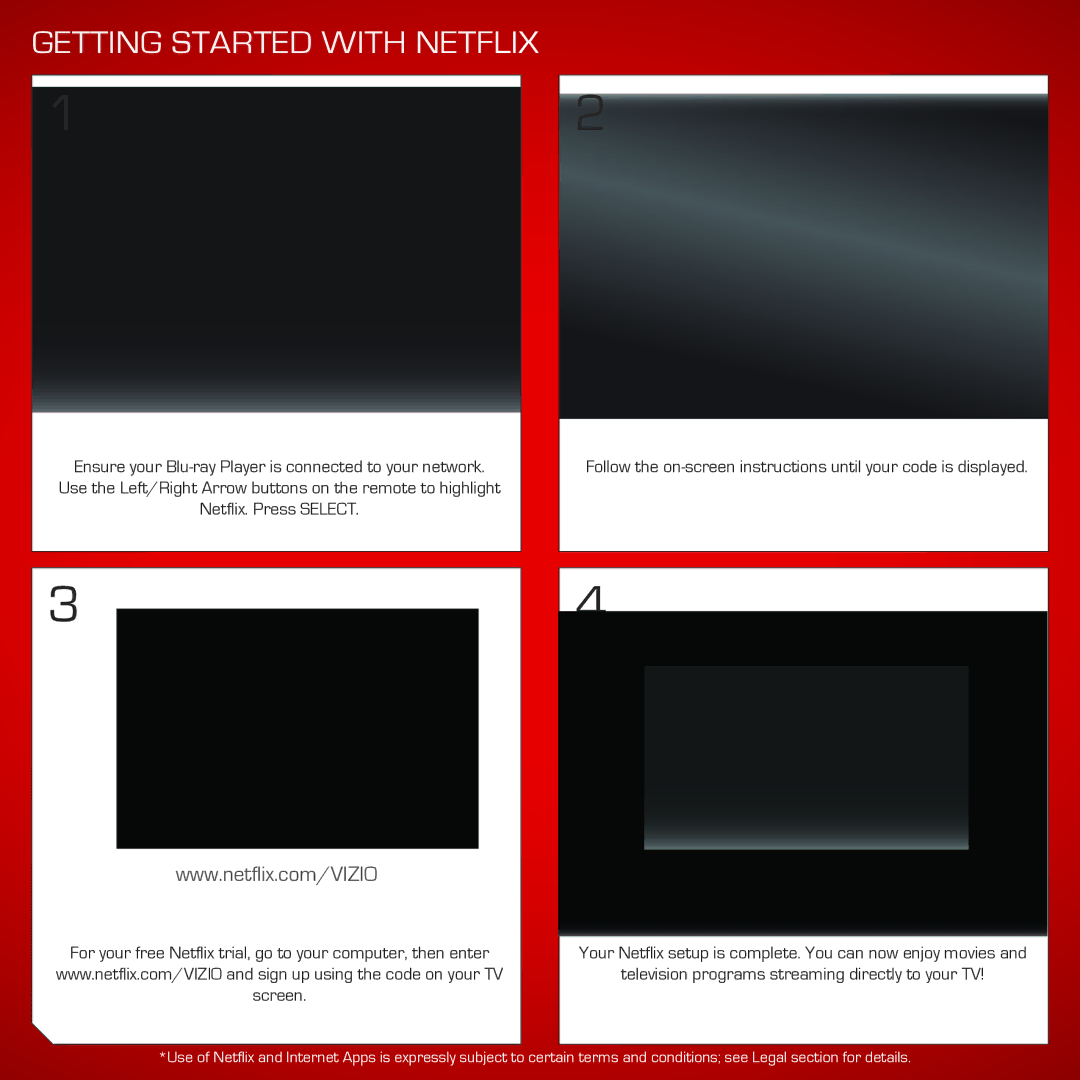 Vizio VBR337 quick start Getting Started with Netflix 