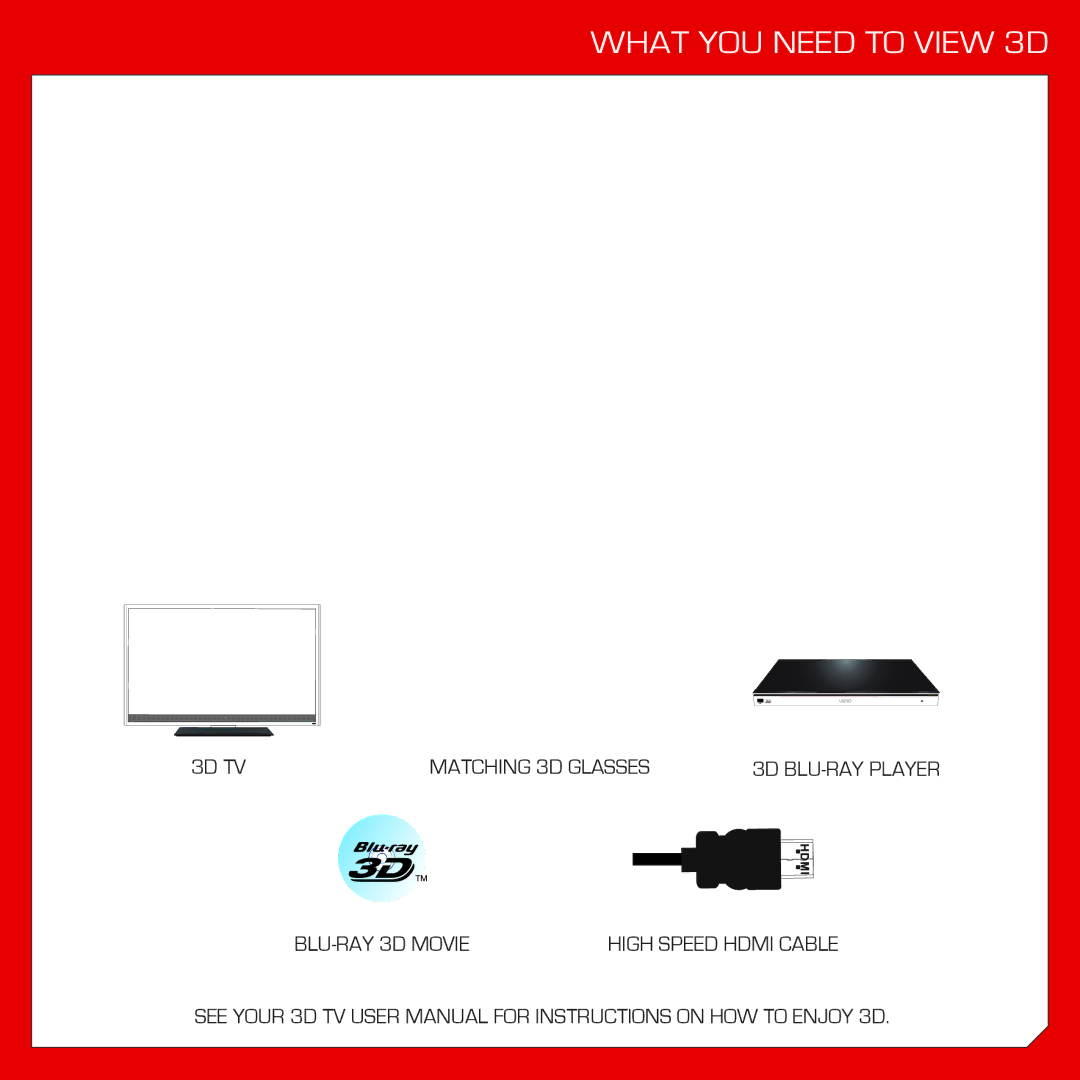 Vizio VBR337 quick start + +, What YOU Need to View 3D 