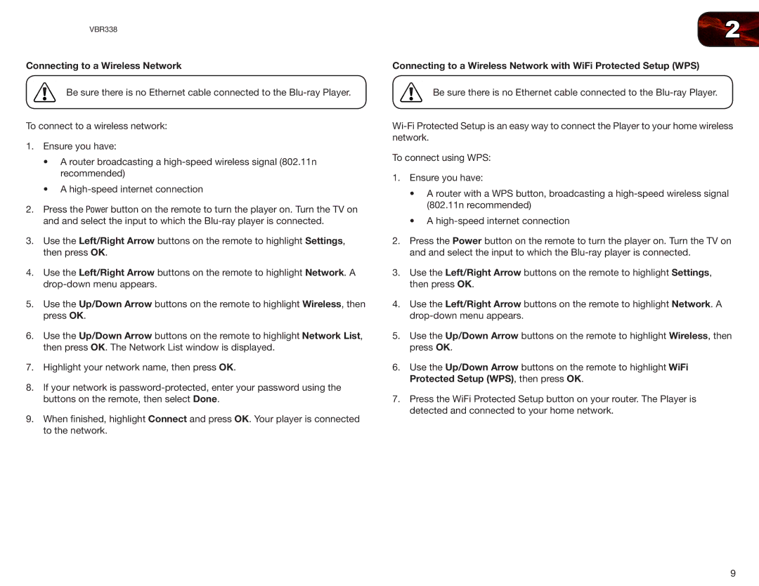 Vizio VBR338 user manual Connecting to a Wireless Network 