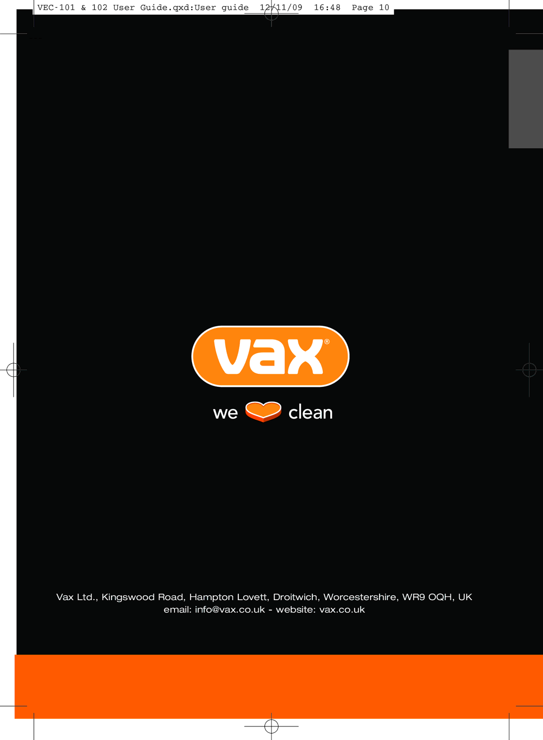 Vizio VEC-101 manual Email info@vax.co.uk website vax.co.uk 