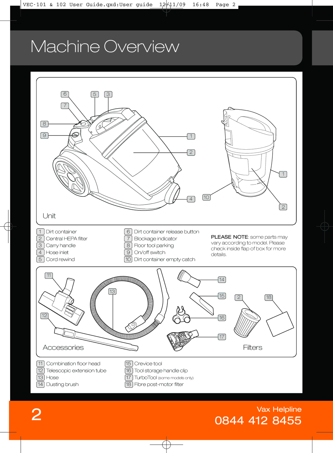 Vizio VEC-101 manual Machine Overview, Unit 