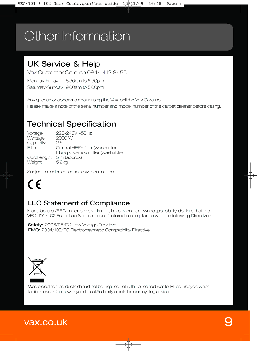 Vizio VEC-101 manual Other Information, EEC Statement of Compliance 