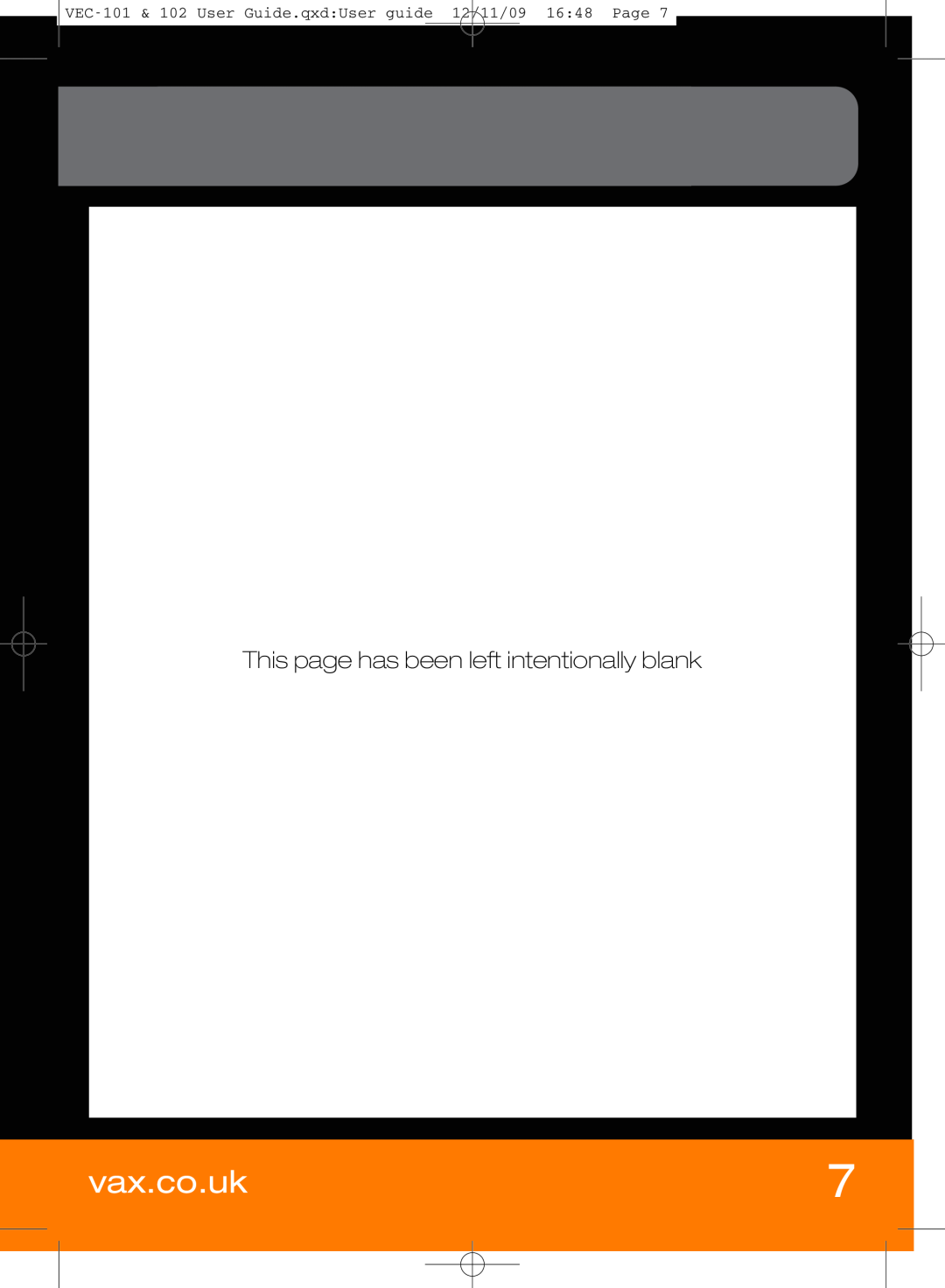 Vizio VEC-101 manual This page has been left intentionally blank, vax.co.uk 