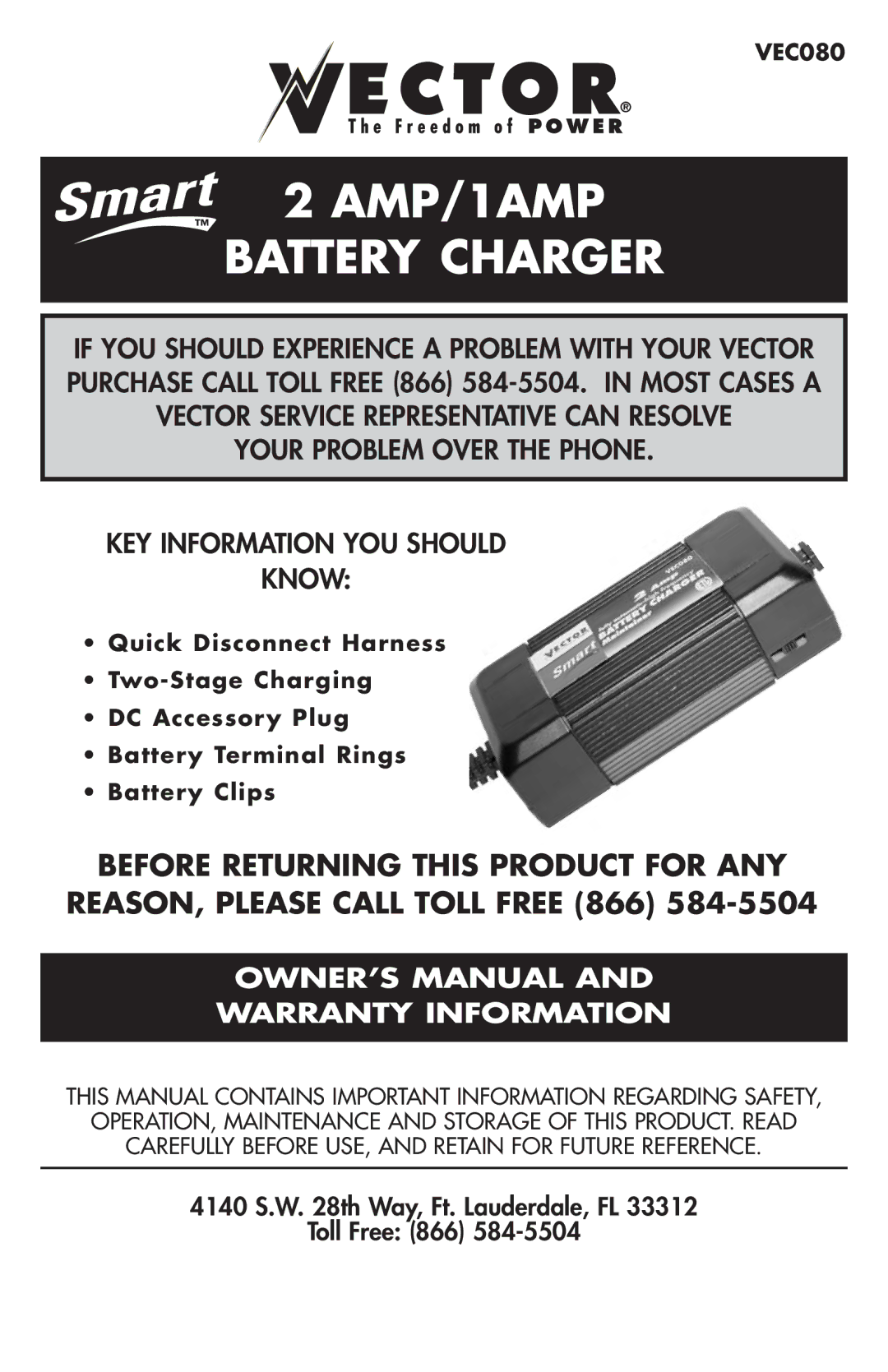 Vizio VEC080 owner manual AMP/1AMP Battery Charger 