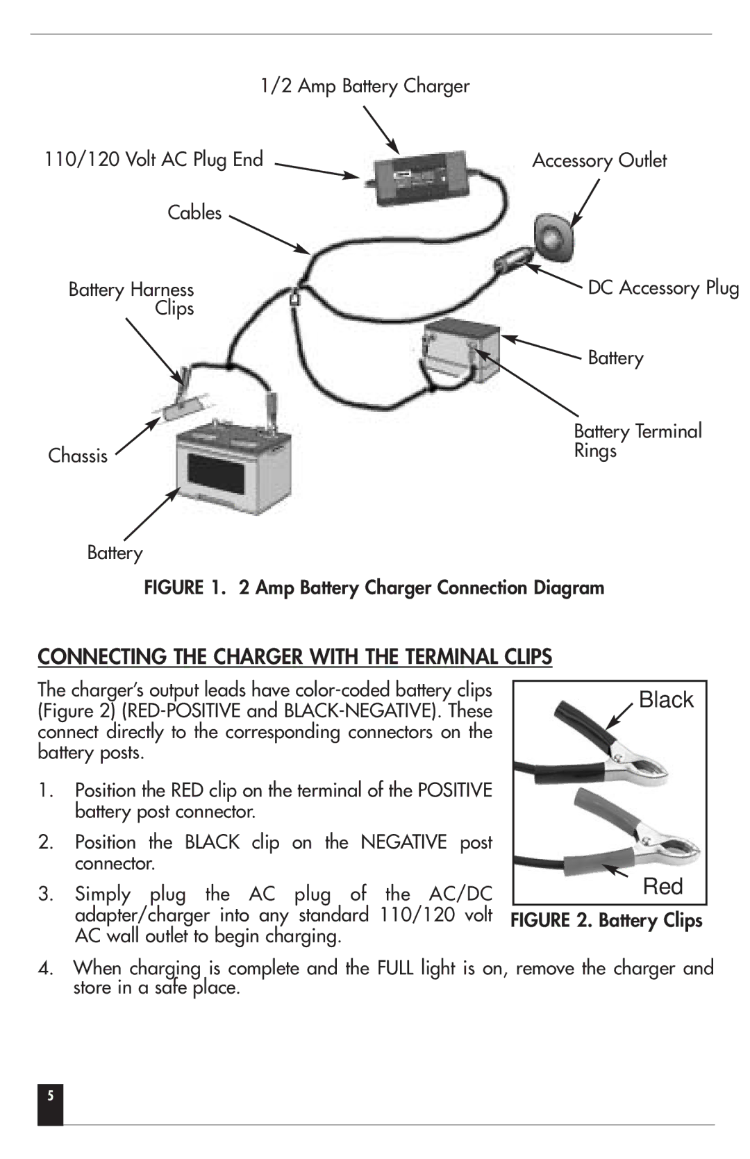 Vizio VEC080 owner manual Red, Connecting the Charger with the Terminal Clips 