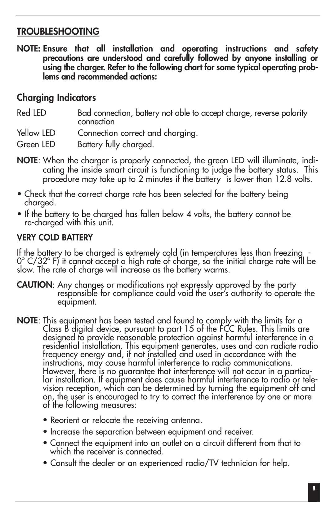 Vizio VEC080 owner manual Troubleshooting, Charging Indicators 