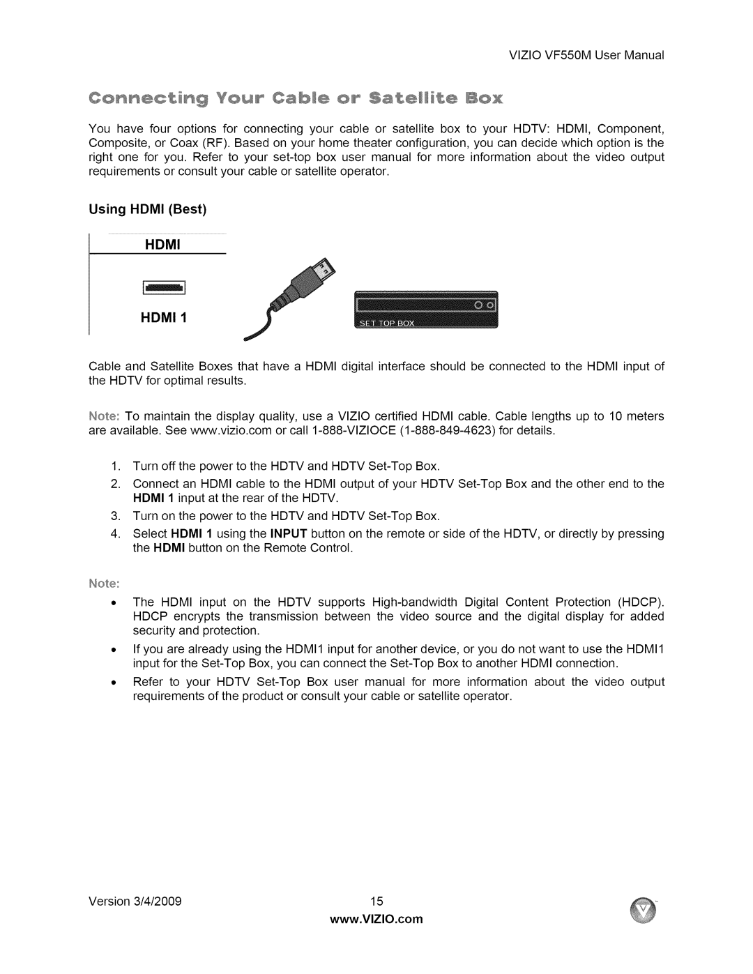 Vizio VF550M user manual Hdmi 