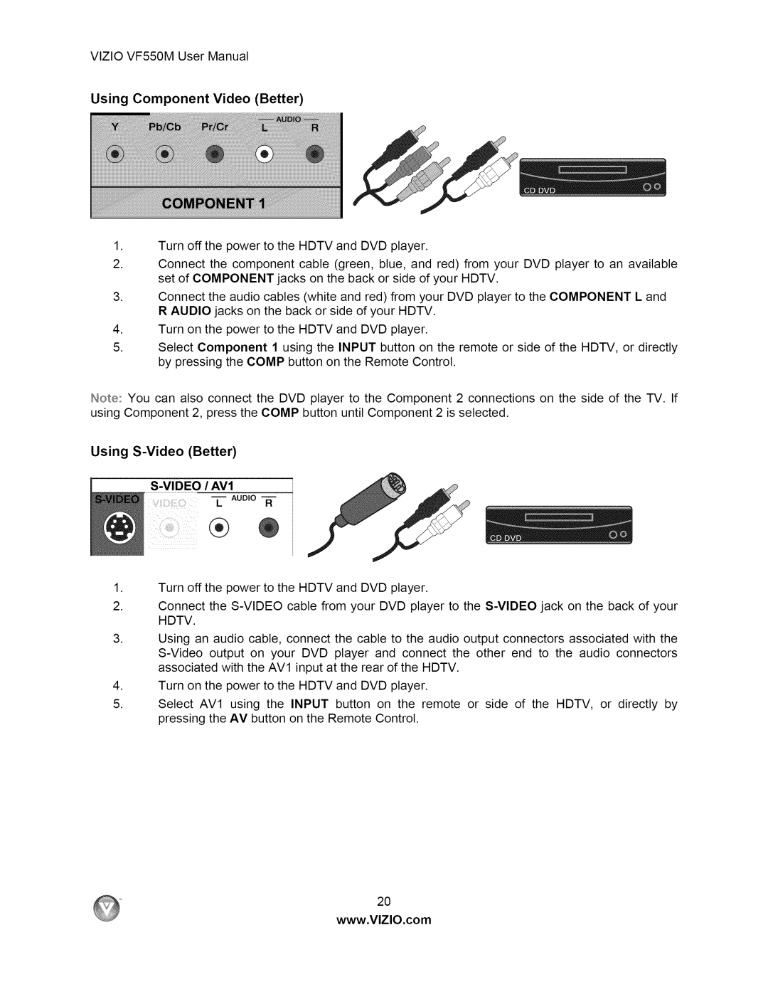 Vizio VF550M user manual Video /AV1 