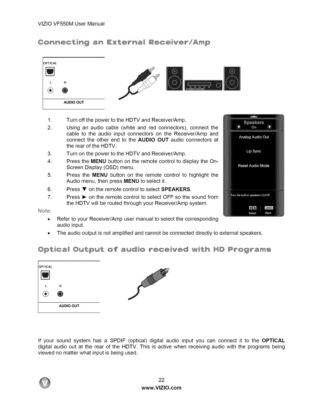 Vizio VF550M user manual Optical 