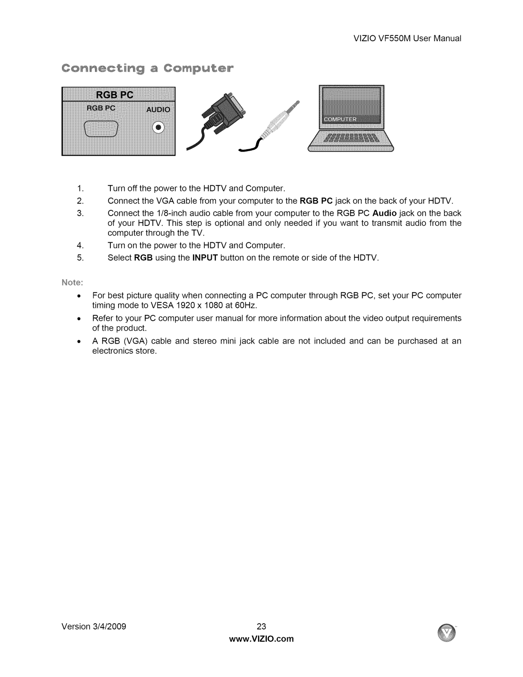 Vizio user manual VIZIOVF550MUserManual 