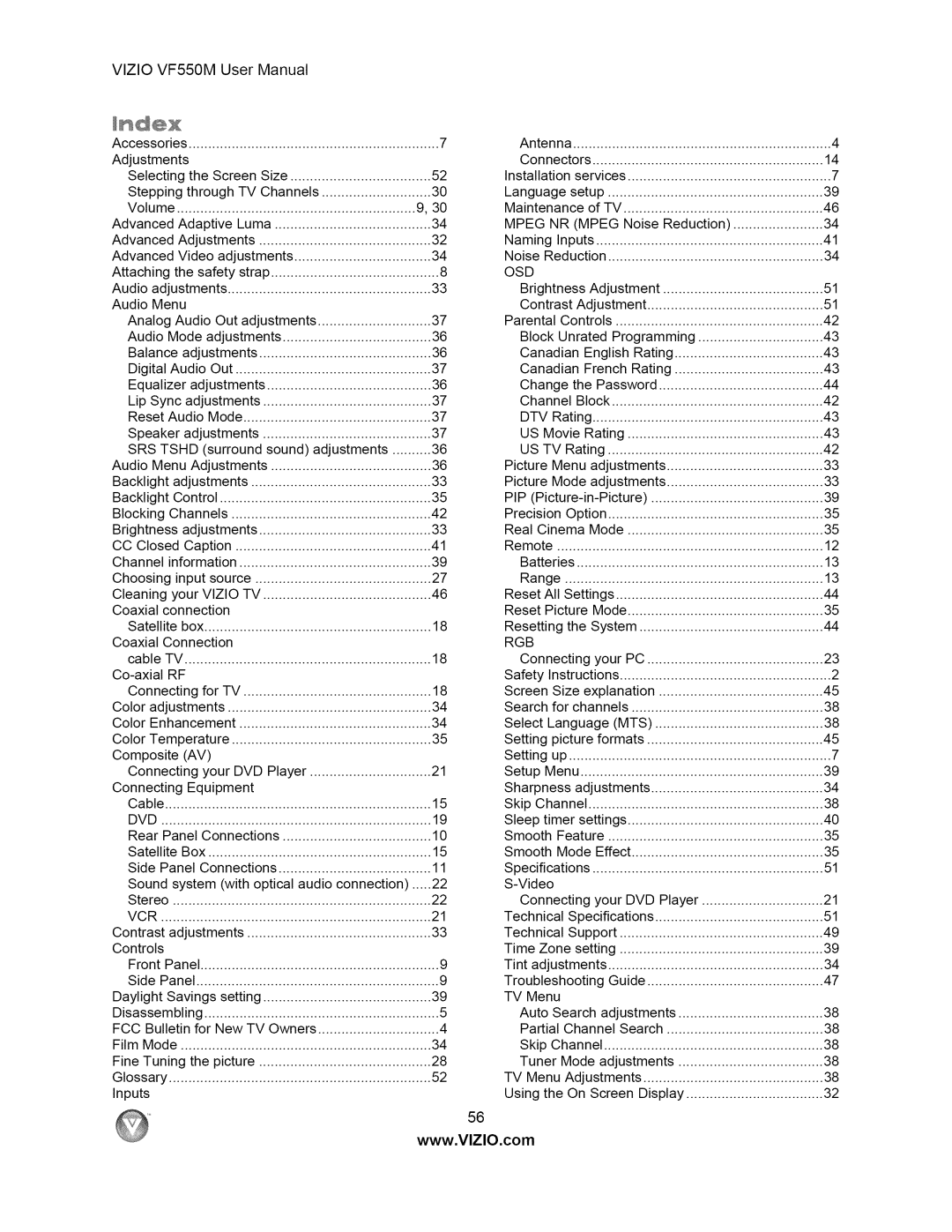 Vizio VF550M user manual Sirs Tshd 