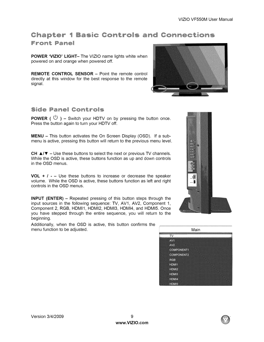 Vizio VF550M user manual HDMI2, HDMI3, HDMI4 