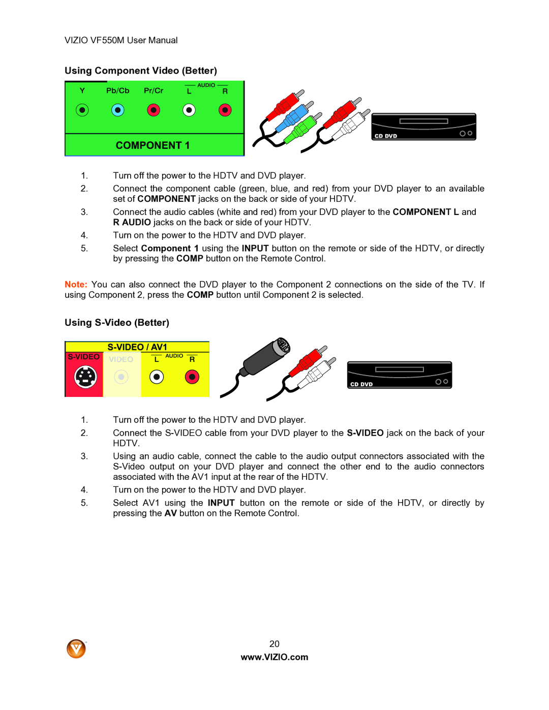 Vizio VF550M user manual Using Component Video Better 